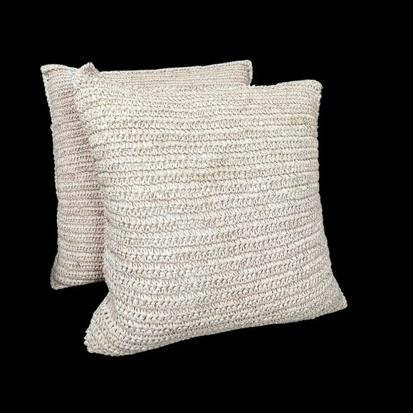 Vintage RALPH LAUREN Textured Raffia 18" Square Pillow Coastal Beach LOT OF 2 - Picture 8 of 9